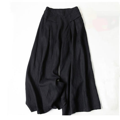 Women's High Waist Wide Leg Cotton Linen Pants with Pockets - Lexians