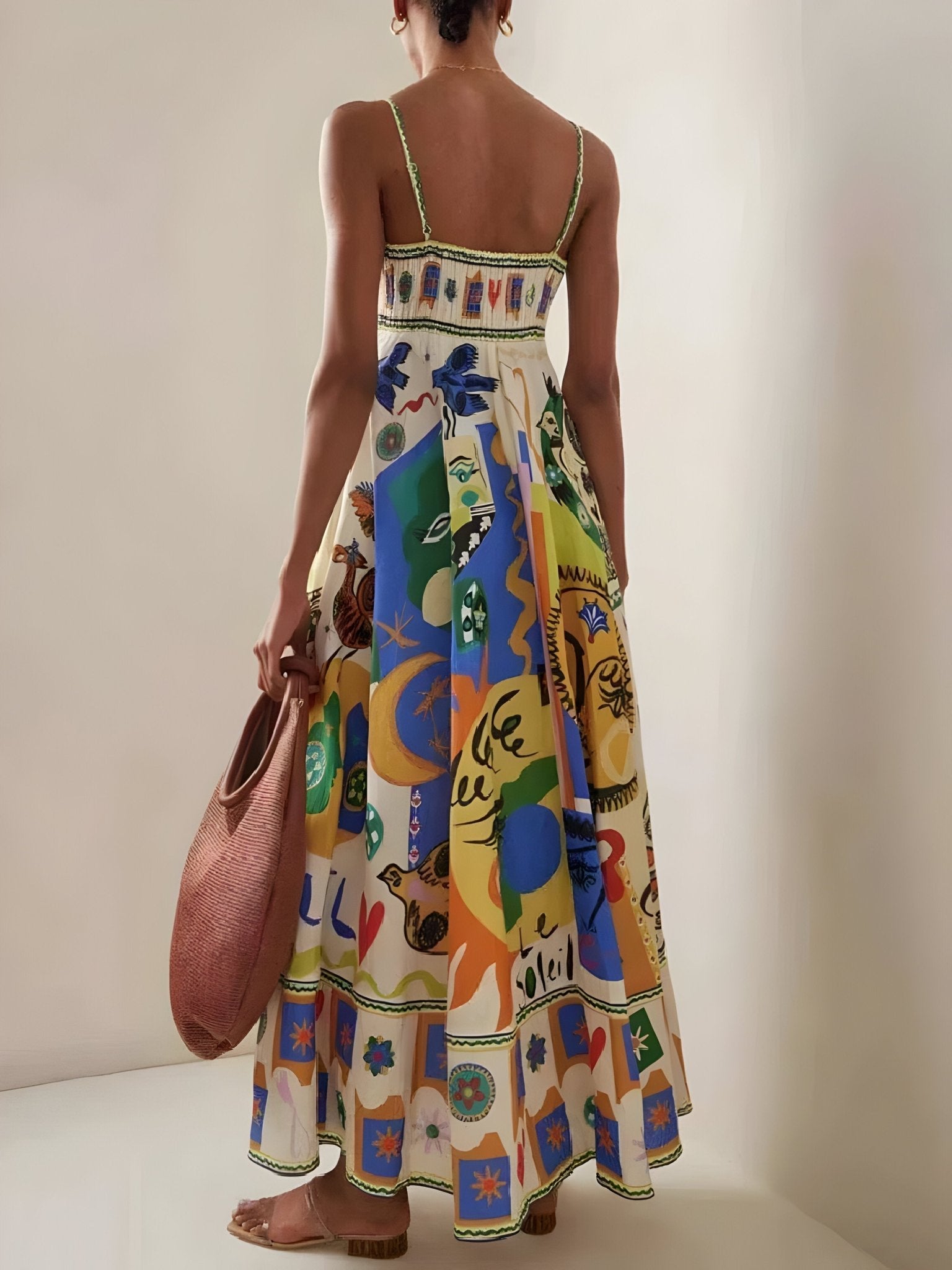 Women's Linen Summer Dress with Abstract Print - Lexians