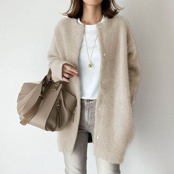 Women's Luxe Wool Cardigan with Suede Accents - Lexians
