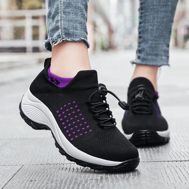 Women's Non - Slip Healthcare Ortho Cushion Shoes - Black Purple - Lexians
