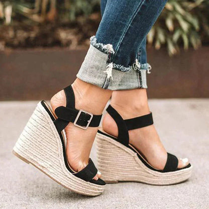 Women's Open - Toe Wedge Espadrilles with Ankle Strap - Lexians
