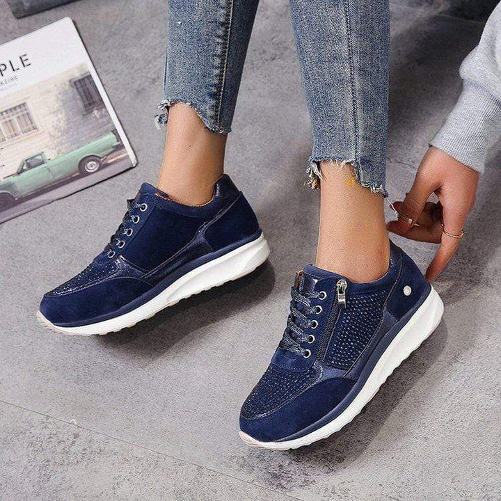"Women's orthopedic walking shoes with bunion support, featuring a wide toe box and breathable mesh design, stylish and comfy
