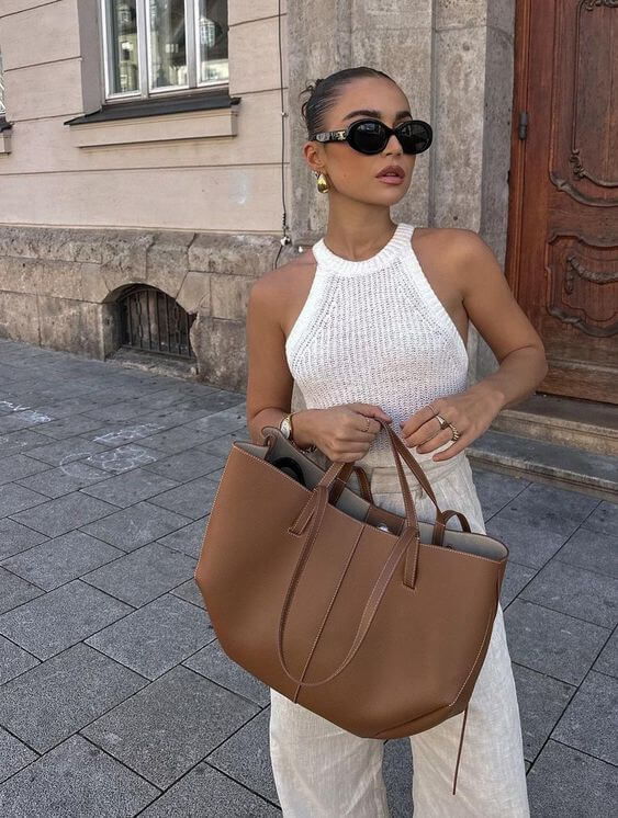 Women's Oversized Grain - Textured Tote Bag - Lexians