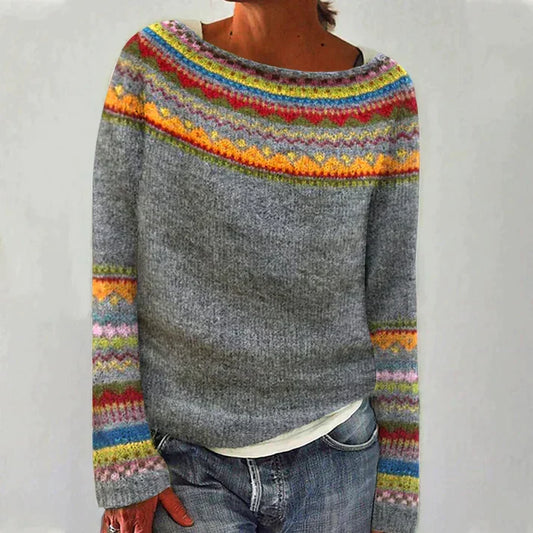 Women's ribbed knit pullover sweater, crew neck, soft texture, midweight fabric, long sleeves, elegant effortless style.
