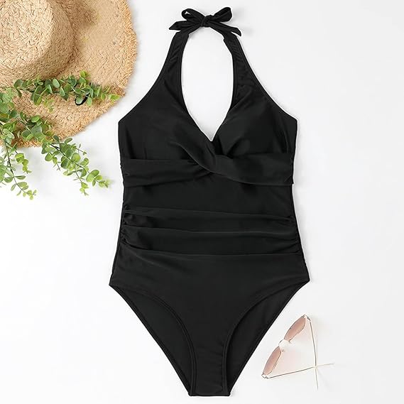Women's Ruched Halter One - Piece Swimsuit - Lexians