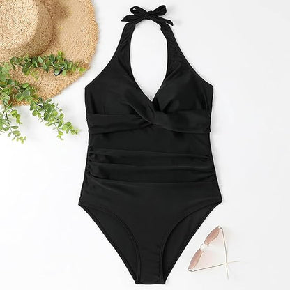 Women's Ruched Halter One - Piece Swimsuit - Lexians