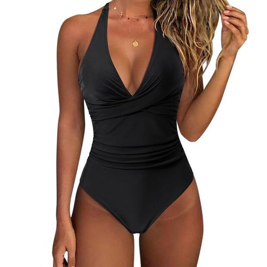 Women's Ruched Halter One - Piece Swimsuit - Lexians