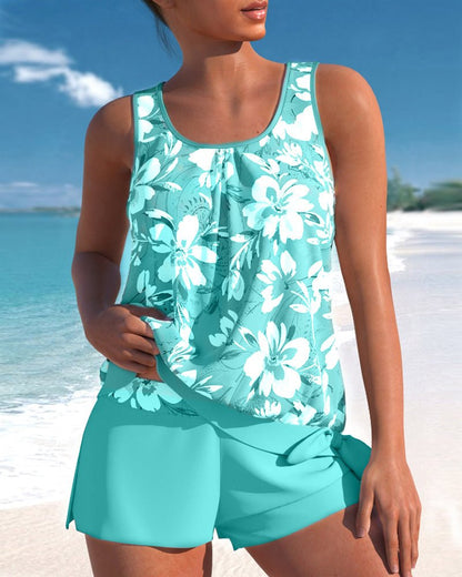 Women's Scoop Neck Tankini Set with Mid - Rise Shorts - Lexians