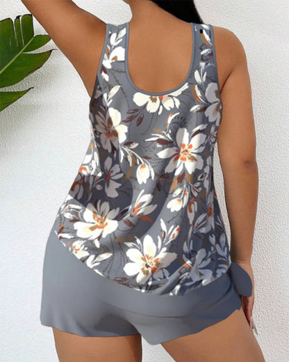 Women's Scoop Neck Tankini Set with Mid - Rise Shorts - Lexians
