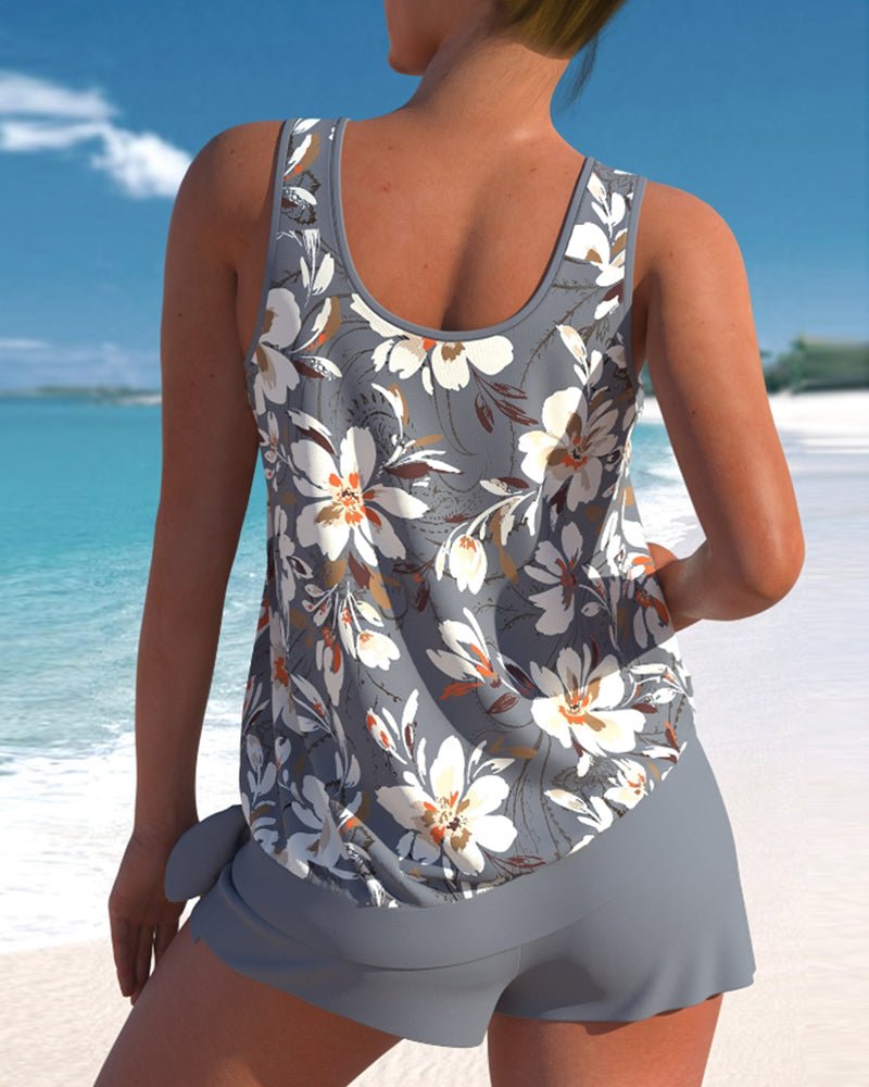 Women's Scoop Neck Tankini Set with Mid - Rise Shorts - Lexians