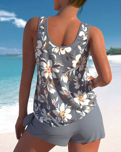 Women's Scoop Neck Tankini Set with Mid - Rise Shorts - Lexians