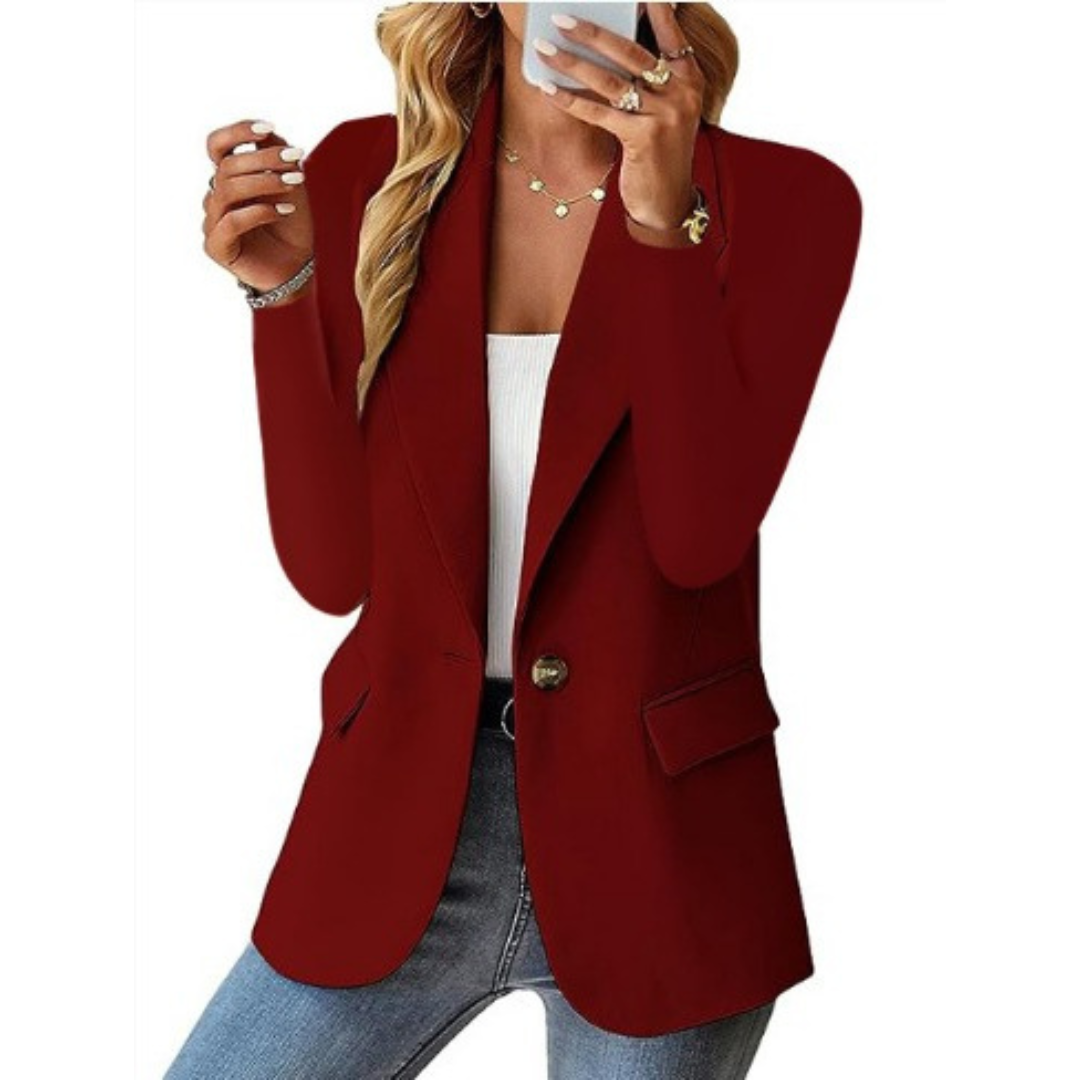 Women's sophisticated single-button blazer with tailored sharp fit and lapel collar, ideal for versatile styling and elegance