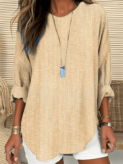 Women's Striped Casual Blouse with Roll - Tab Sleeves - Lexians