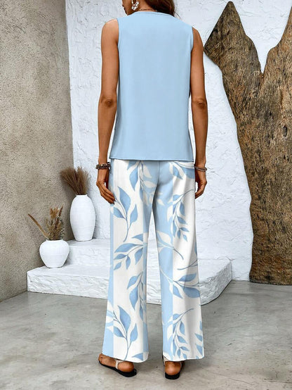 Women’s Summer Two - Piece Set with Layered Top & Wide - Leg Pants - Lexians