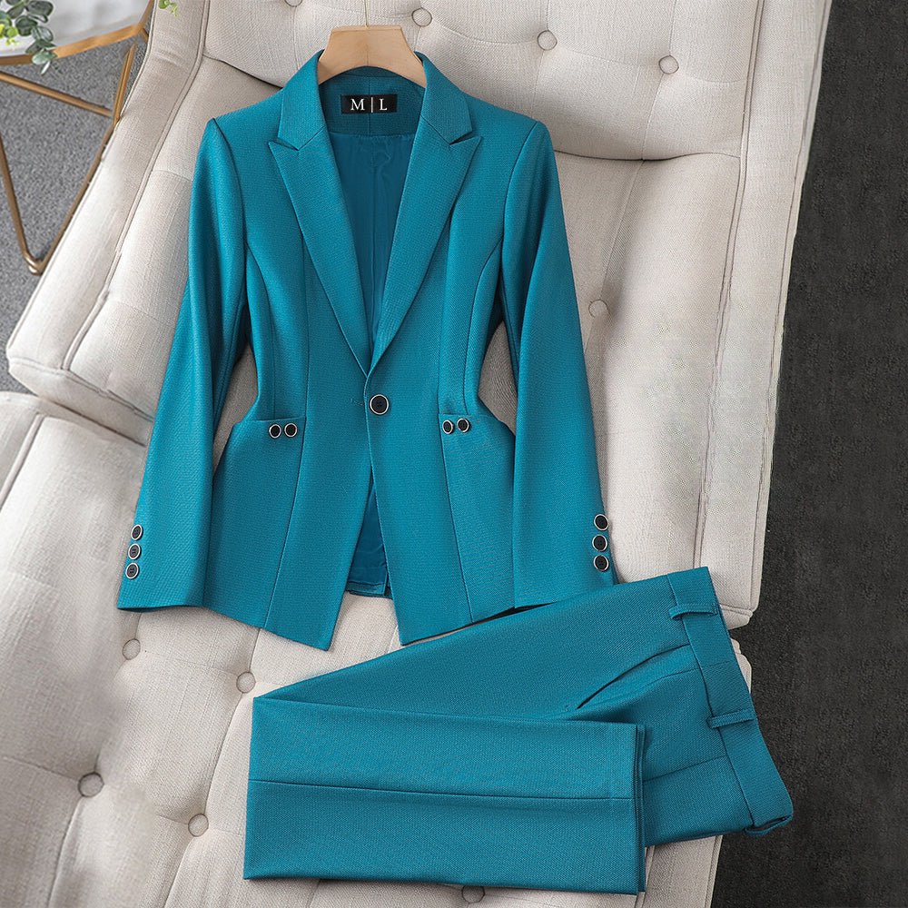 Women's Tailored Blazer & Pants Set in Luxe Poly - Blend - Lexians