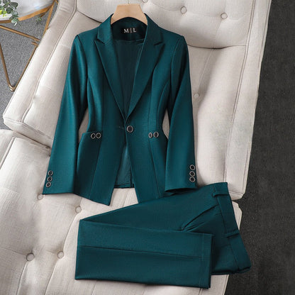 Women's Tailored Blazer & Pants Set in Luxe Poly - Blend - Lexians