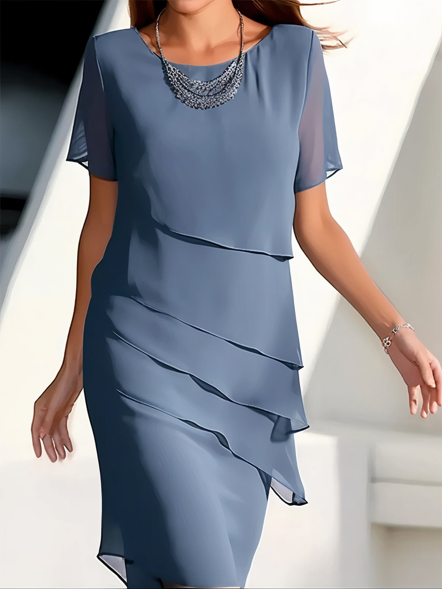 Women's Tiered Chiffon Evening Dress - Lexians