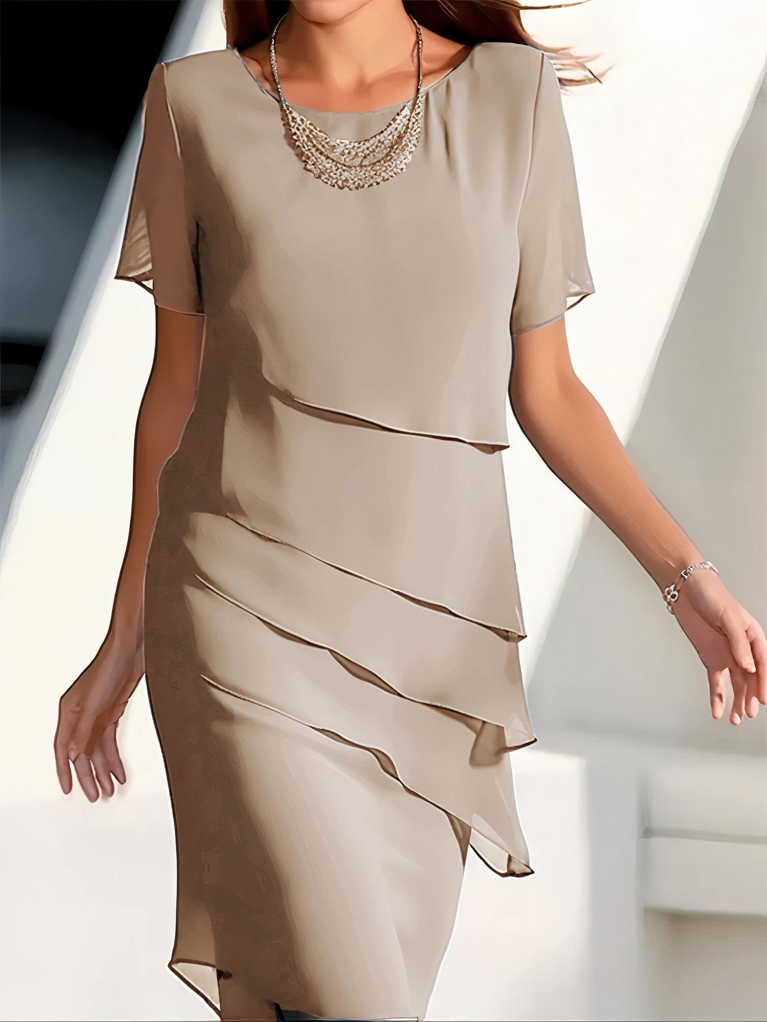 Women's Tiered Chiffon Evening Dress - Lexians