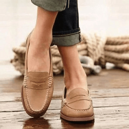 Women's Vintage Slip - On Loafers with Low Heel PU Leather - Lexians